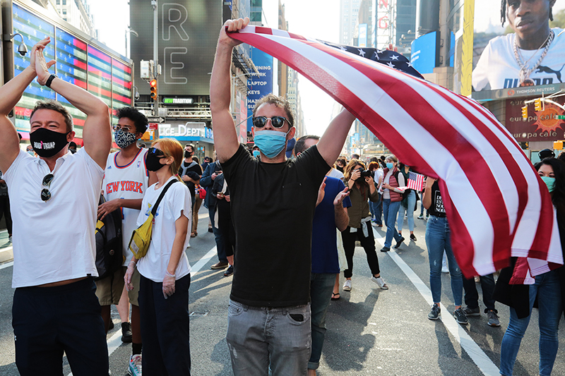 2020 Election Celebrations : New York City : Times Square : Richard Moore : Photographer : Photojournalist